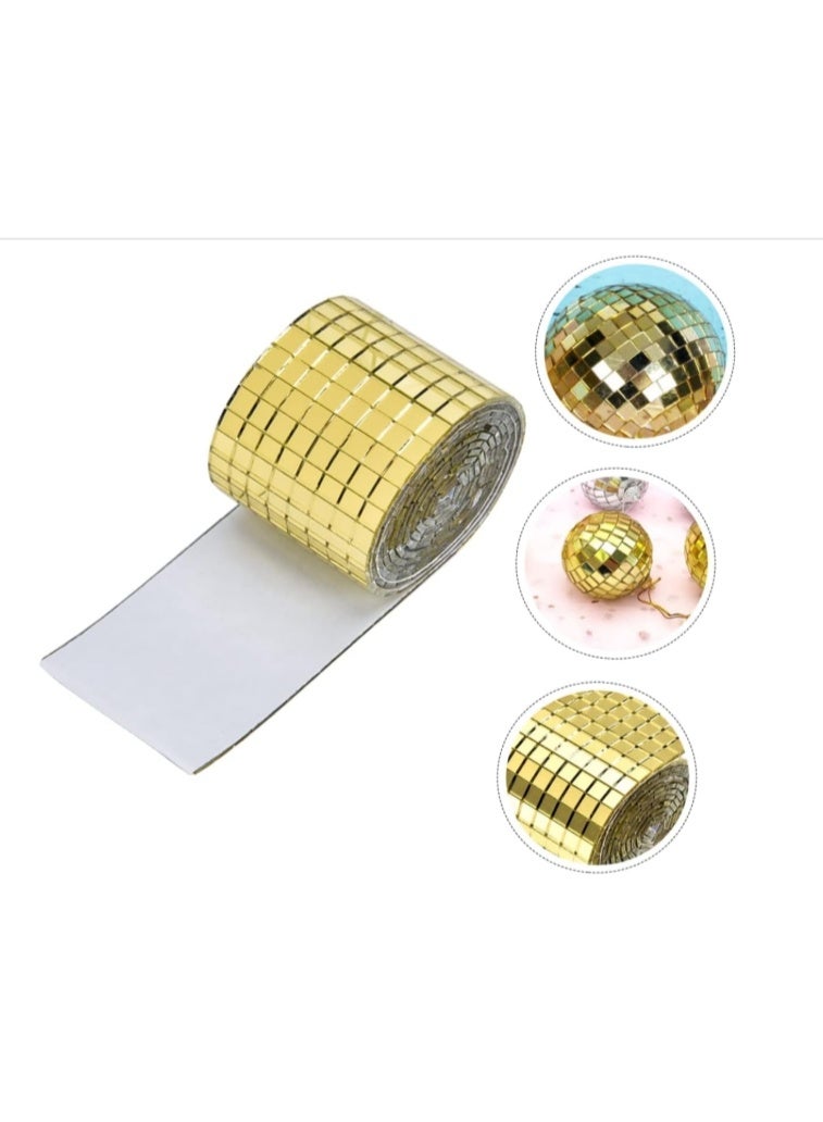 الواحة-TH لفة ملصقات جدارية زجاجية مربعة ذاتية اللصق، ملصقات بلاط فسيفساء زجاجي عاكس لتزيين المنزل يدويًا، مادة مرآة ذهبية، لفة واحدة 5 مم × 120 سم - Image 1